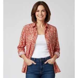 ALFRED DUNNER Floral Button-Up Blouse, Women’s Size 10, Red White